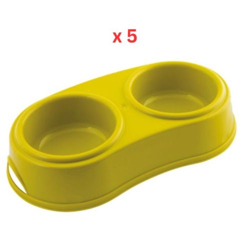 Georplast Plastic Double Antislip Pet Bowl Large - Limegreen (Pack of 5)