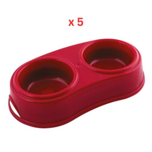 Georplast Plastic Double Antislip Pet Bowl Large - Red (Pack of 5)