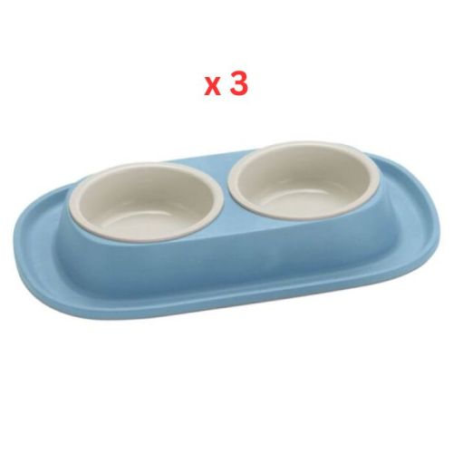 Georplast Soft Touch Plastic Double Bowl - Blue (Pack of 3)