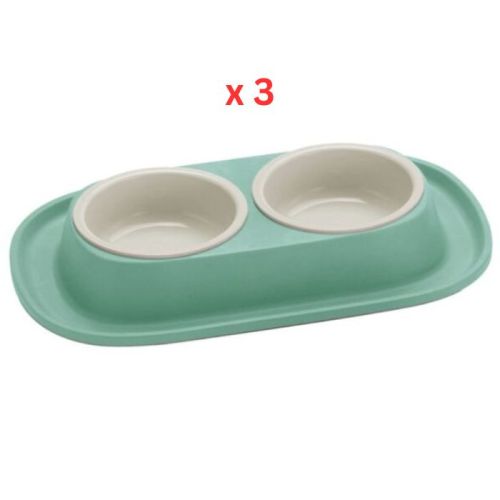 Georplast Soft Touch Plastic Double Bowl - Green (Pack of 3)
