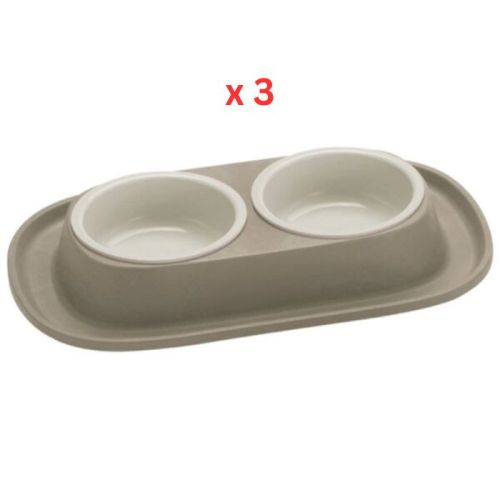 Georplast Soft Touch Plastic Double Bowl - Grey (Pack of 3)