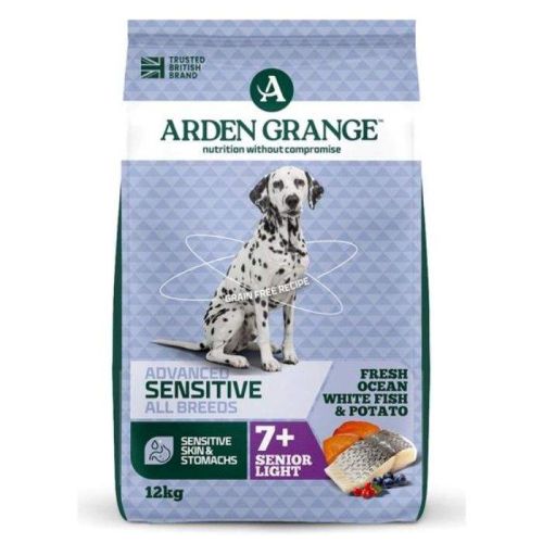 Arden Grange Advanced Sensitive All Breeds Senior Light Fresh Ocean White Fish & Potato Dry Dog Food 12Kg