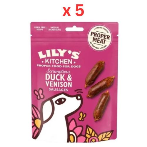 Lily's Kitchen Scrumptious Duck & Venison Sausages Dog Treats 70G (Pack Of 5)