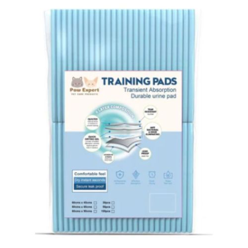 Paw Expert Economical Training Pee Pads For Dogs & Cats With Adhesive Strips 60x60cm - 100Pcs