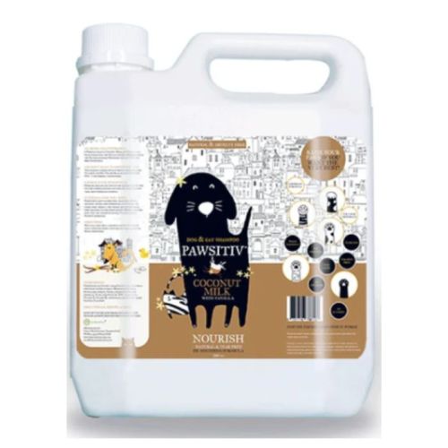 Pawsitiv Natural and Tearless Shampoo For Dogs & Cats - Coconut Milk With Vanilla (Nourish) - 1 Gallon