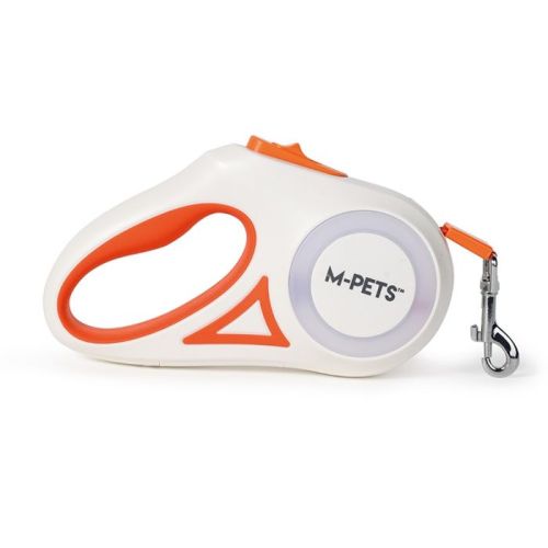 M-Pets Flash Retractable Leash White & Orange Medium
