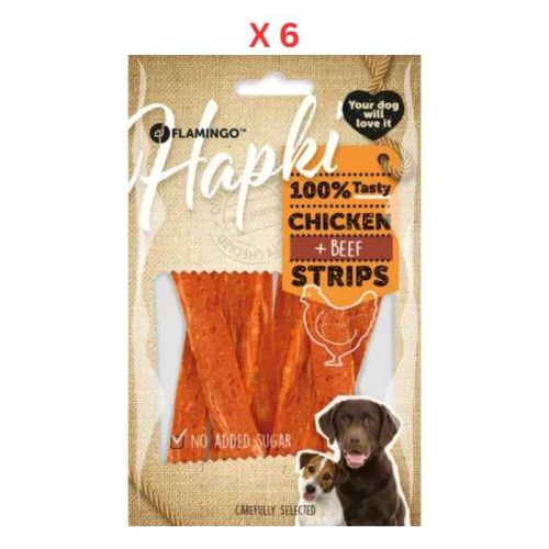 Flamingo Hapki Chicken & Beef Strips Dog Treats 85g Pack Of 6