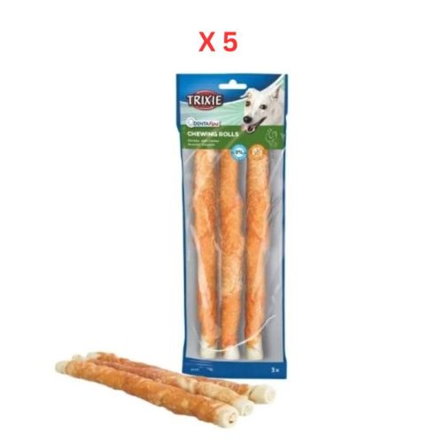 Trixie Denta Fun 3 Chicken Chewing Rolls Dog Chews 140G (Pack Of 5)