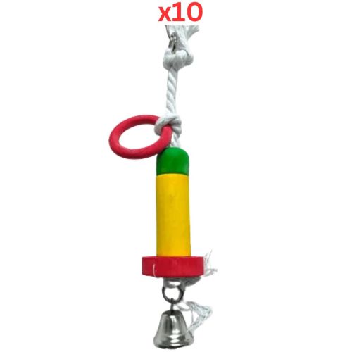 Pets Club Natural Wooden Bird Toy With Bell H-25 Cm, W-3 Cm (Pack of 10)