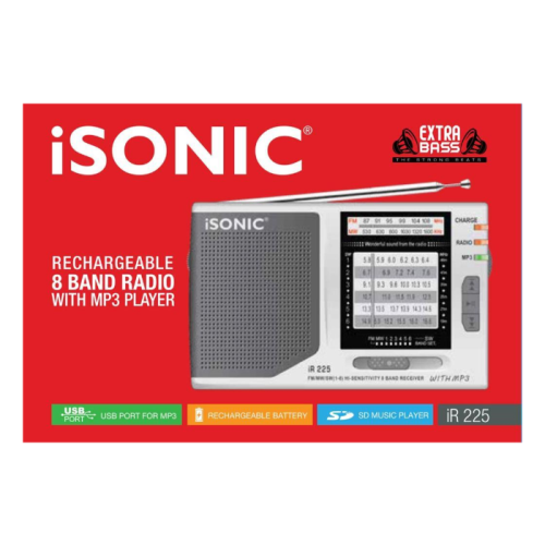 iSonic 8 Band Rechargeable Radio With Mp3 Player - Silver, (IR 225)
