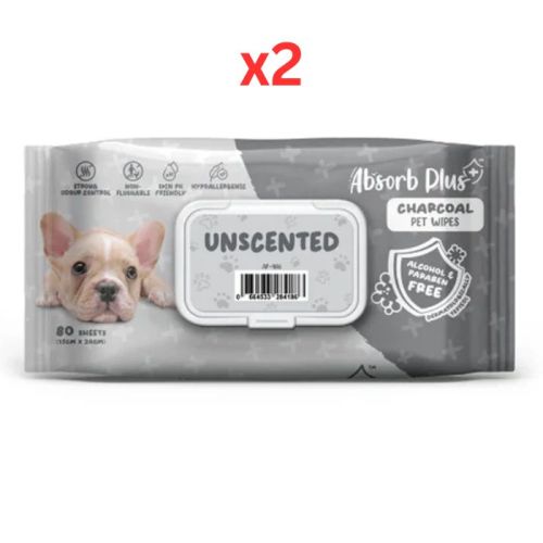 Absorb Plus Charcoal Pet Wipes Unscented 80pcs (Pack of 2)