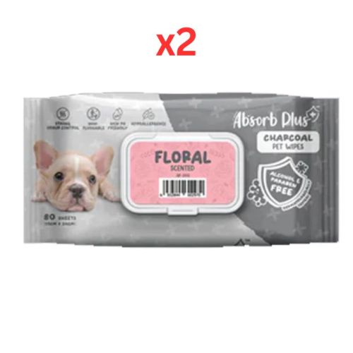 Absorb Plus Charcoal Pet Wipes Floral Scented 80pcs (Pack of 2)
