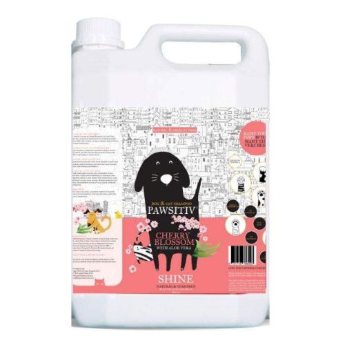 Pawsitiv Natural And Tearless Shampoo For Dogs & Cats - Cherry Blossom With Aloe Vera - Glow Formula (Shine) - 1 Gallon
