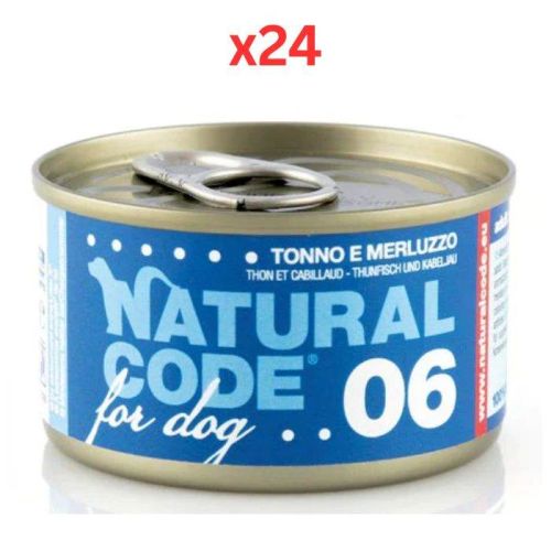 Natural Code Tuna & Codfish Cooking Water Wet Dog Food 90G (Pack of 24)