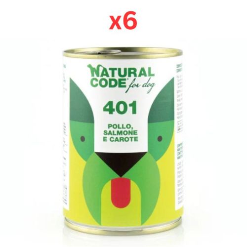 Natural Code Chicken Salmon & Carrots Pate Wet Dog Food 400G (Pack of 6)