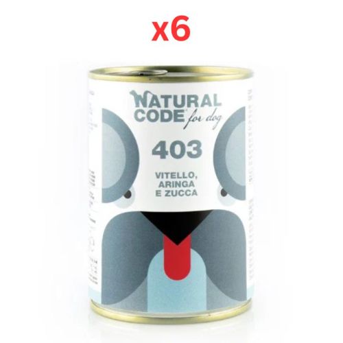 Natural Code Veal Herring & Pumpkin Pate Wet Dog Food 400G (Pack of 6)