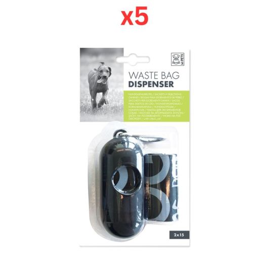 M-Pets Waste Bag Dispenser Black +30 Bags (2X15)  (Pack of 5)