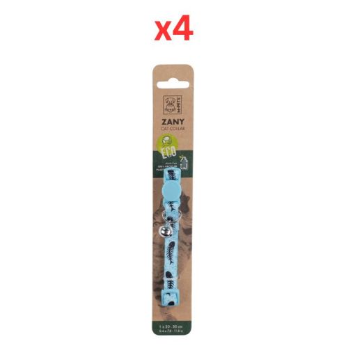 M-Pets Zany Cat Eco Collar Light Blue Fish Bone (Pack of 4)