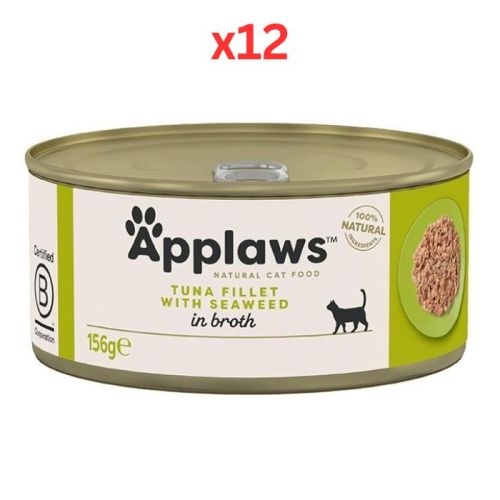 Applaws Tuna Fillet with Seaweed in Broth Wet Cat Food Tin (156gm x 12)