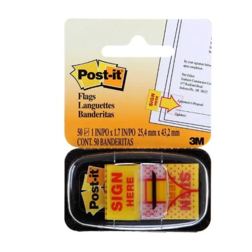 3M POST-IT FLAGS 680-9, SIGN HERE, 25.4X43,2MM, 50/DISPENSER, YELLOW