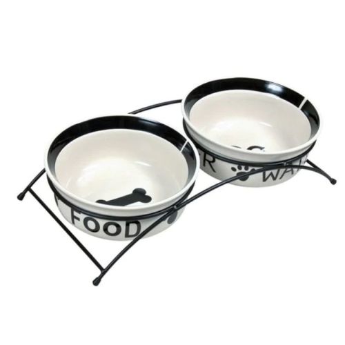 Trixie Ceramic Eat On Feet Set For Dogs White - 1.6L