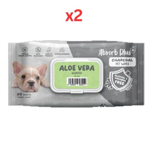 Absorb Plus Charcoal Pet Wipes Aloe Vera Scented 80pcs (Pack of 2)