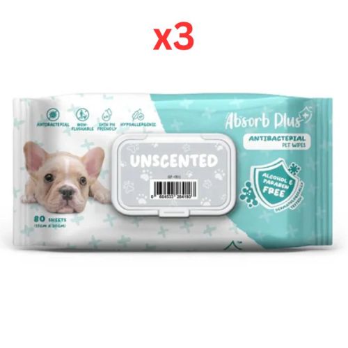 Absorb Plus Anti Bacterial Pet Wipes Unscented 80pcs (Pack of 3)