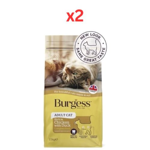 Burgess Adult Chicken & Duck Cat Dry Food 1.5Kg (Pack of 2)