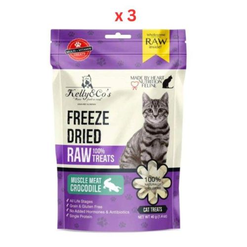 Kelly & Co's Single Ingredient Freeze-dried Crocodile Muscle Meat For Cat – 40g Pack Of 3