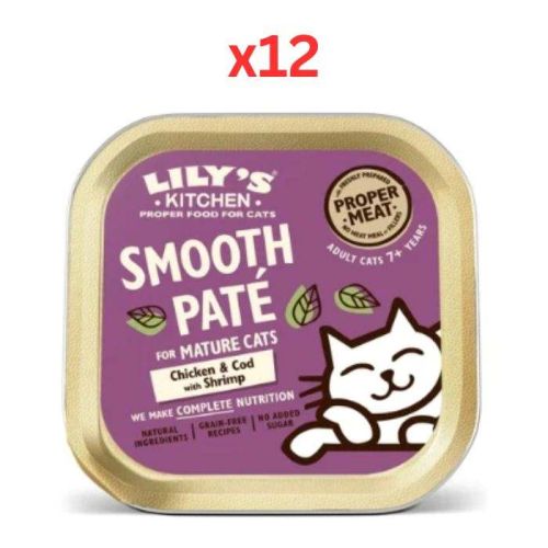 Lily's Kitchen Chicken Cod & Shrimps Pate Mature Cat Wet Food 85G (Pack of 12)