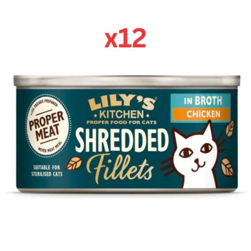 Lily’s Kitchen Shredded Fillets in Broth Chicken Wet Cat Food 70G (Pack of 12)