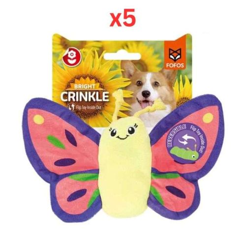 Fofos Butterfly Reversible Crinkle Dog Toy (Pack of 5)
