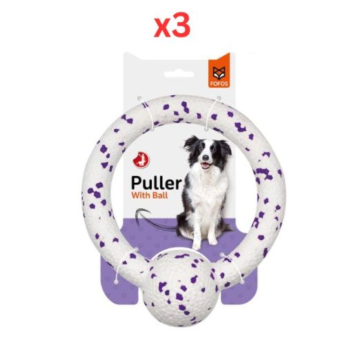Fofos Durable Puller With Ball Dog Toy White (Pack of 3)