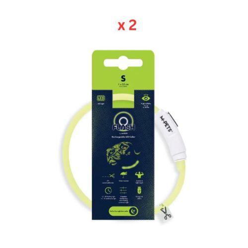 M-Pets Flash Led Rechargeable Collar Medium Green Pack Of 2