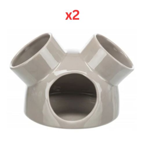 Trixie Ceramic House With 3 Entrances For Small Pets - Taupe 16X12cm (Pack Of 2)