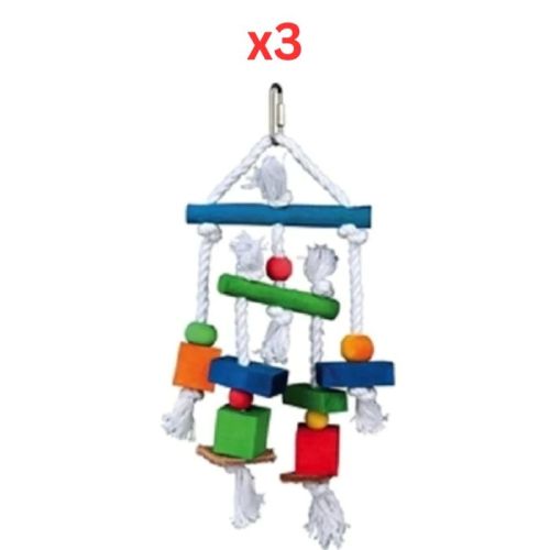 Trixie Colourful Wooden Toy On A Rope For Birds - Multicolor 24cm (Pack Of 3)