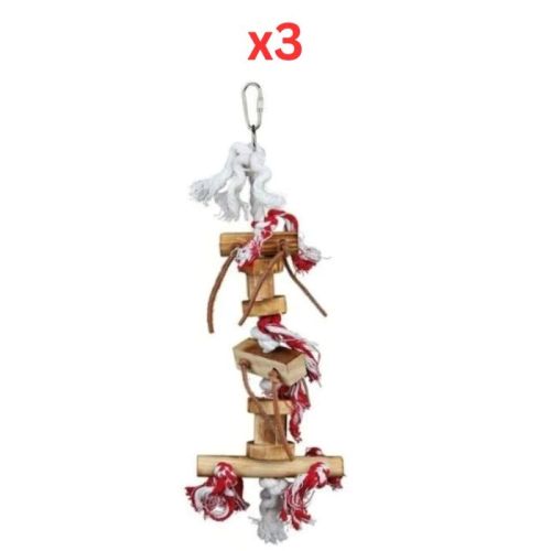 Trixie Wood & Leather Toy On Rope For Birds - Brown 35cm (Pack Of 3)