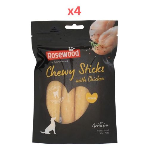 Pets Unlimited Chewy Stick with Chicken Medium Dog Treats 4pcs (Pack of 4)