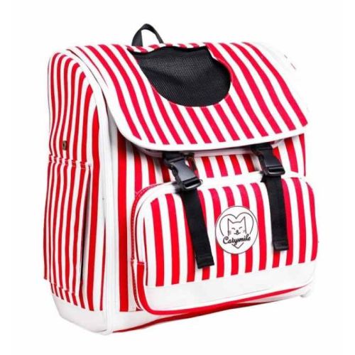 Dogismile Stripes Trendy And Durable Backpack Carrier For Small Dogs And Cats Red