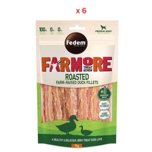 Fedem Farmore Jerky For Dogs Roasted Farm-Raised Duck Fillets 75g Pack Of 6