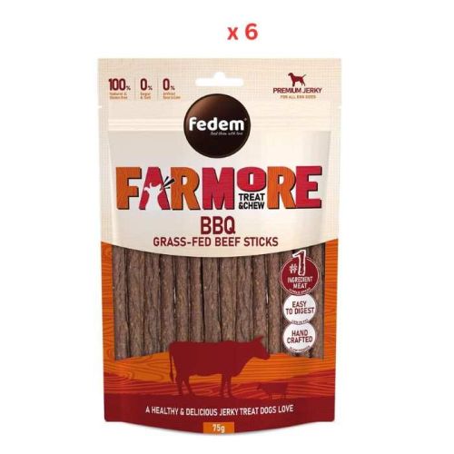 Fedem Farmore Jerky For Dogs BBQ Grass-Fed Beef Strips 75g Pack Of 6