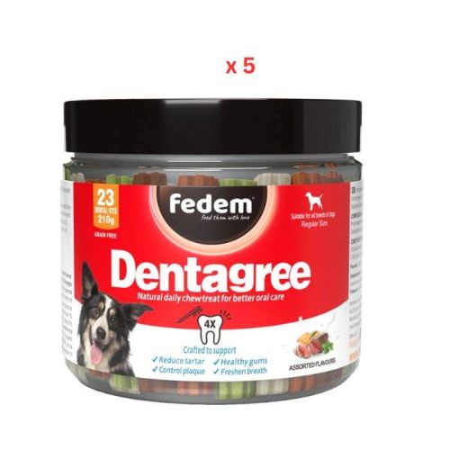 Fedem Dentagree Regular Dental Stix For Dogs Assorted Flavours 210g (23pcs) Pack Of 5