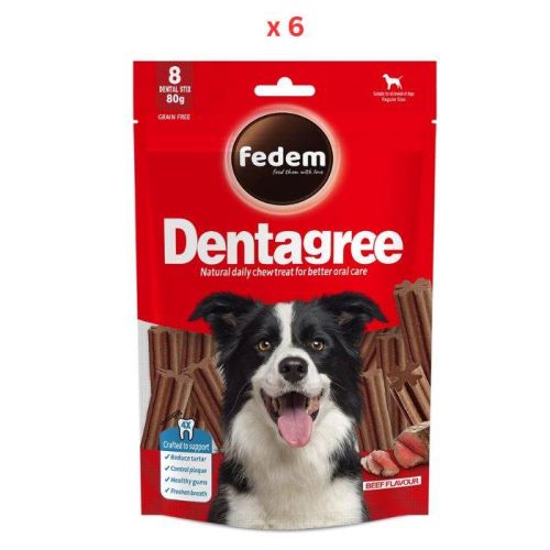 Fedem Dentagree Regular Dental Stix For Dogs Beef Flavour 80g(8 pcs) Pack Of 6