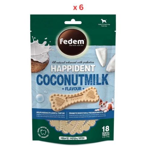 Fedem Happident Petite Dog Treats Coconut Milk Flavour 144g(18pcs) Pack Of 6