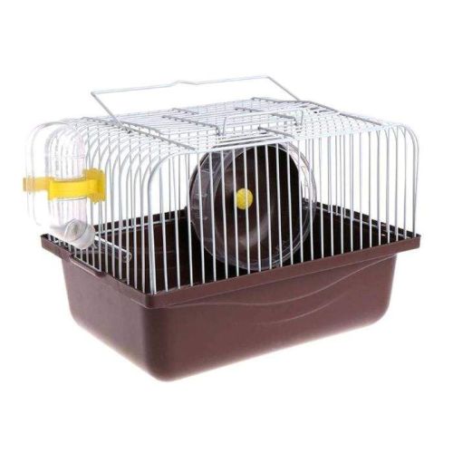 Pets Club Hamster Cage With Running Wheels,Water Bottle & Food Feeder-31x24x17Cm - Brown (Pack of 6)