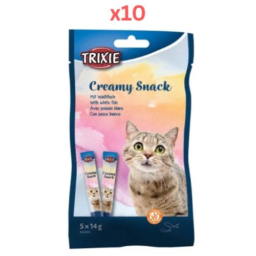 Trixie Creamy Snack With White Fish Cat Treats 5X14G (Pack of 10)