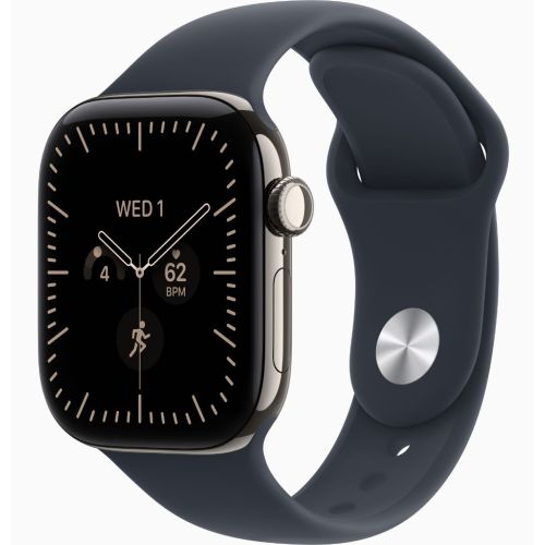 Apple Watch Series 12, GPS + Cellular, 46mm, Natural Titanium Case with Navy Blue Sport Band - M/L