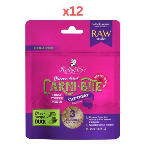 Kelly & Co's Freeze Dried Carni Bite Topper Mix In Duck For Cat Treat -10g Pack Of 12