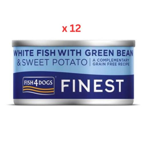 Fish4Dogs Finest White Fish with Green Bean & Sweet Potato Adult Wet Dog Food 85g (Pack Of 12)