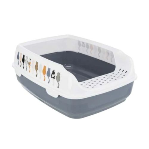 Trixie Delio Cat Litter Tray Rim With Cats Design Grey 35X20X48cm